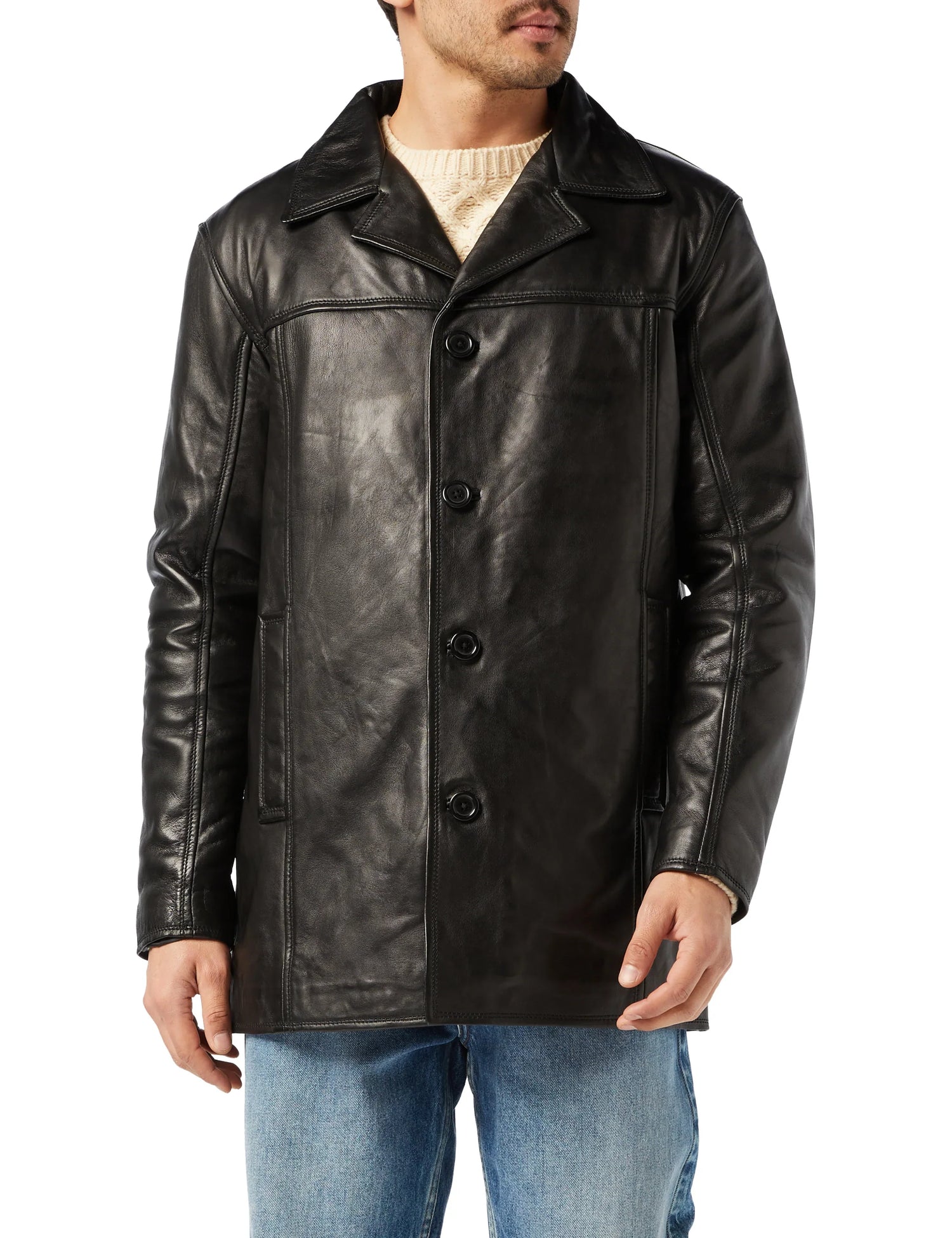 Men's Vintage Style Long Leather Jacket