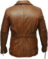 Men's Classic Cow Leather Trench Coat Biker Vintage Vexes Coat - Camel Brown