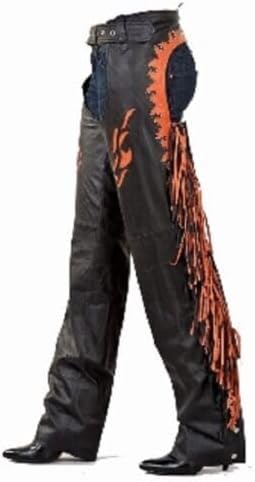 Cowboy Leather Western Leather Fringe Native Handmade Beads Chaps - Black 4