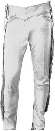 Men's Cowboy Buckskin Suede Leather Western Pant with Fringe - White 1