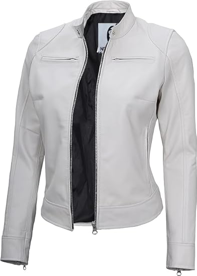 Leather Jackets For Women Café Racer Style Casual And Trending Fashion Real Lambskin Women's Leather Jacket - White