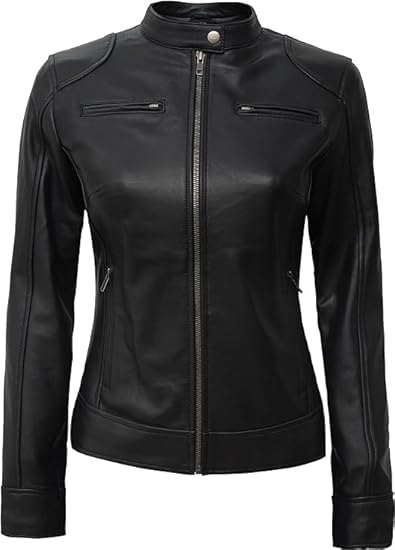 Leather Jackets For Women Café Racer Style Casual And Trending Fashion Real Lambskin Women's Leather Jacket - Black 2