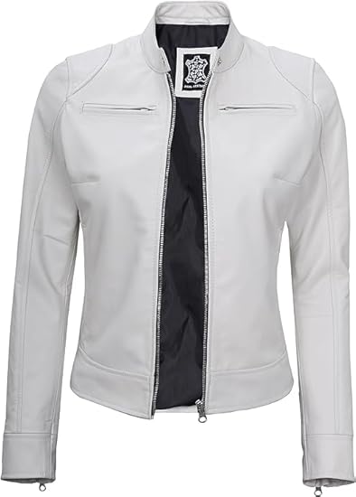 Leather Jackets For Women Café Racer Style Casual And Trending Fashion Real Lambskin Women's Leather Jacket - White