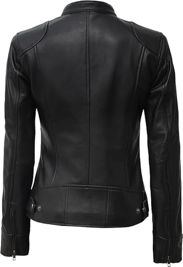 Leather Jackets For Women Café Racer Style Casual And Trending Fashion Real Lambskin Women's Leather Jacket - Black 2