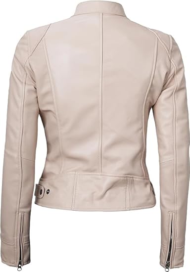 Leather Jackets For Women Café Racer Style Casual And Trending Fashion Real Lambskin Women's Leather Jacket - Beige