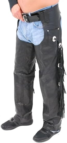 Cowboy Leather Western Leather Fringe Native Handmade Beads Chaps - Black 2