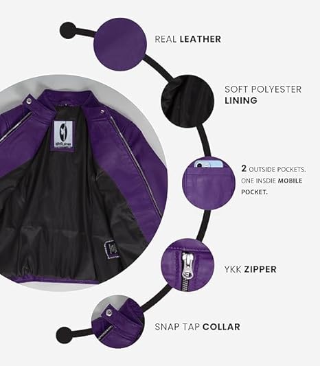 Leather Jackets For Women Café Racer Style Casual And Trending Fashion Real Lambskin Women's Leather Jacket - Purple