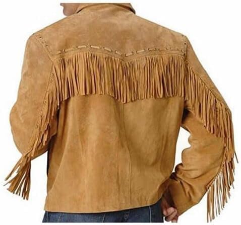 Men's Western Genuine Suede Leather Cowboy Jacket | Traditional Native American Coat with Fringed - Brown