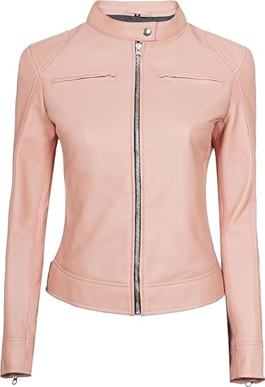 Leather Jackets For Women Café Racer Style Casual And Trending Fashion Real Lambskin Women's Leather Jacket - Light Pink