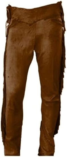 Men's Cowboy Buckskin Suede Leather Western Pant with Fringe - Chocolate