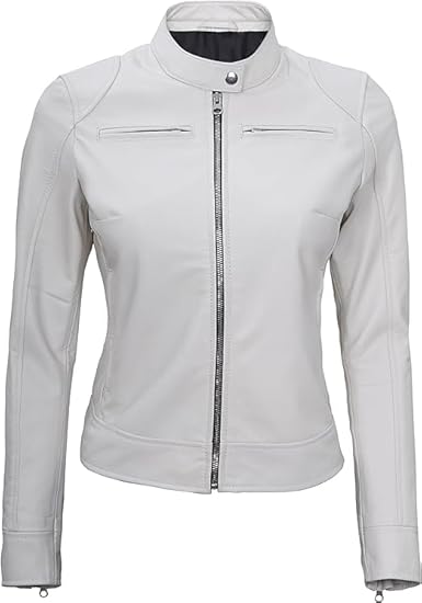 Leather Jackets For Women Café Racer Style Casual And Trending Fashion Real Lambskin Women's Leather Jacket - White