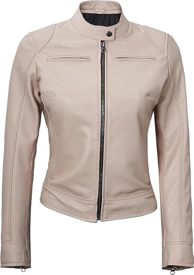 Leather Jackets For Women Café Racer Style Casual And Trending Fashion Real Lambskin Women's Leather Jacket - Beige