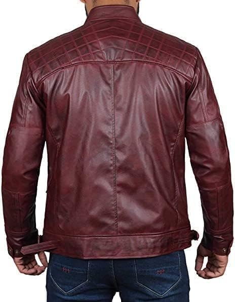 Men's Genuine Leather Jacket – Stylish Biker leather Jacket with Zip Pockets & Lining - Maroon