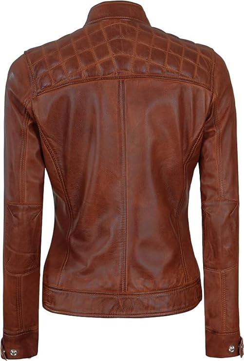 Women Real Lambskin Café Racer Style Causal And Fashion Women's Leather Jacket - Brown Vex