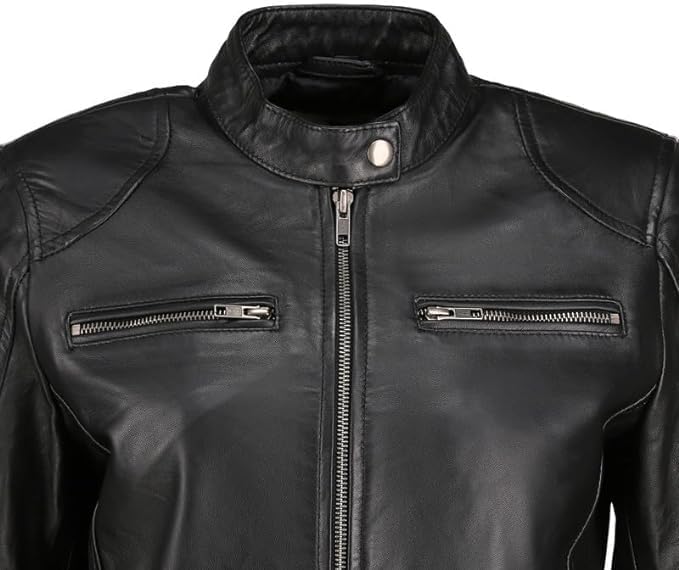 Leather Jackets For Women Café Racer Style Casual And Trending Fashion Real Lambskin Women's Leather Jacket - Black