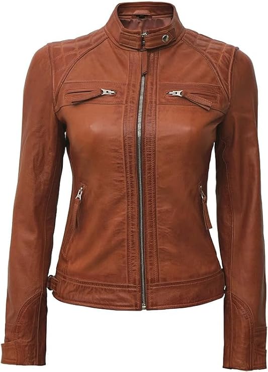 Women Real Lambskin Café Racer Style Causal And Fashion Women's Leather Jacket - Brown