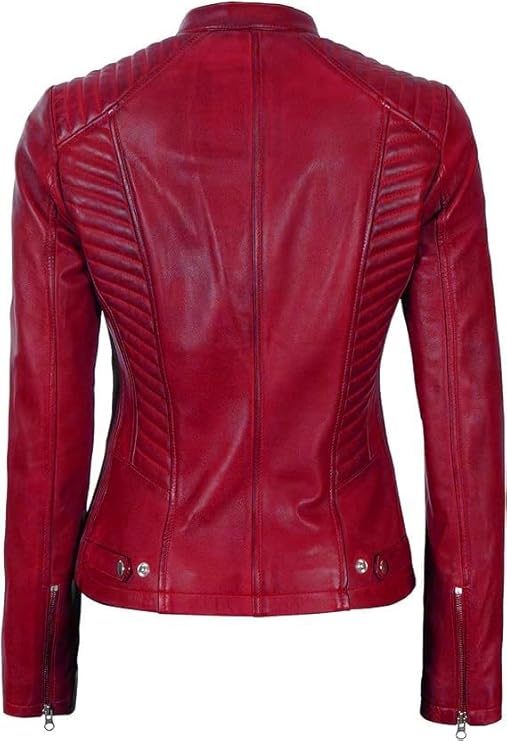 Women Real Lambskin Café Racer Style Causal And Fashion Women's Leather Jacket - Maroon 2