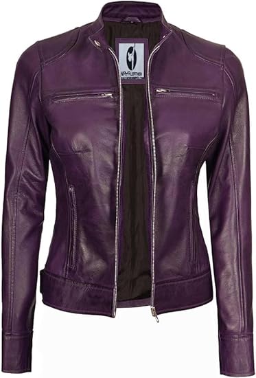 Leather Jackets For Women Café Racer Style Casual And Trending Fashion Real Lambskin Women's Leather Jacket - Purple