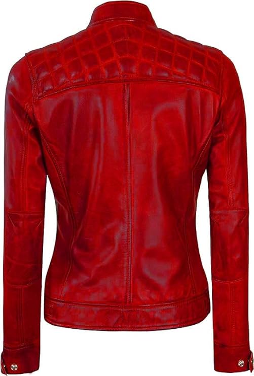 Women Real Lambskin Café Racer Style Causal And Fashion Women's Leather Jacket - Red