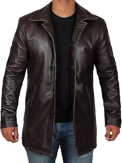 Coats for Men Vintage Style Long Leather Jacket  - Brown