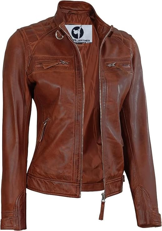 Women Real Lambskin Café Racer Style Causal And Fashion Women's Leather Jacket - Brown Vex