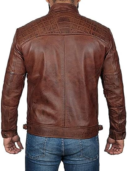 Men's Genuine Leather Jacket – Stylish Biker leather Jacket with Zip Pockets & Lining - Brown