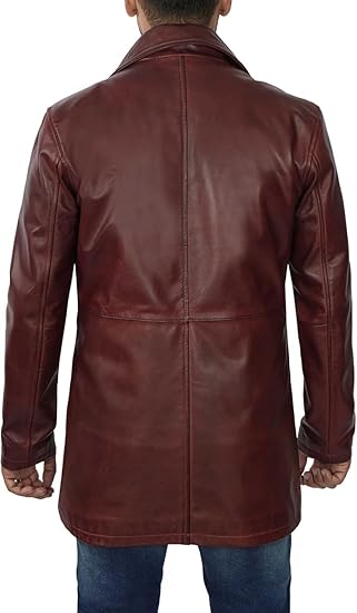 Coats for Men Vintage Style Long Leather Jacket  - Maroon