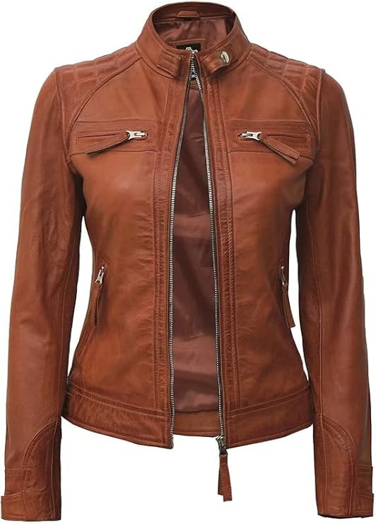 Women Real Lambskin Café Racer Style Causal And Fashion Women's Leather Jacket - Brown