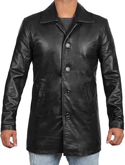 Coats for Men Vintage Style Long Leather Jacket  - Black