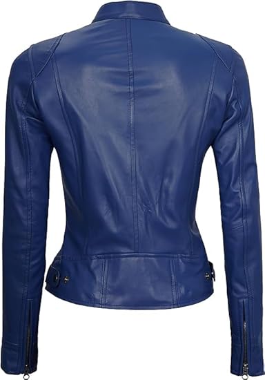 Leather Jackets For Women Café Racer Style Casual And Trending Fashion Real Lambskin Women's Leather Jacket - Blue