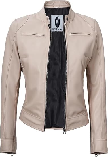 Leather Jackets For Women Café Racer Style Casual And Trending Fashion Real Lambskin Women's Leather Jacket - Beige