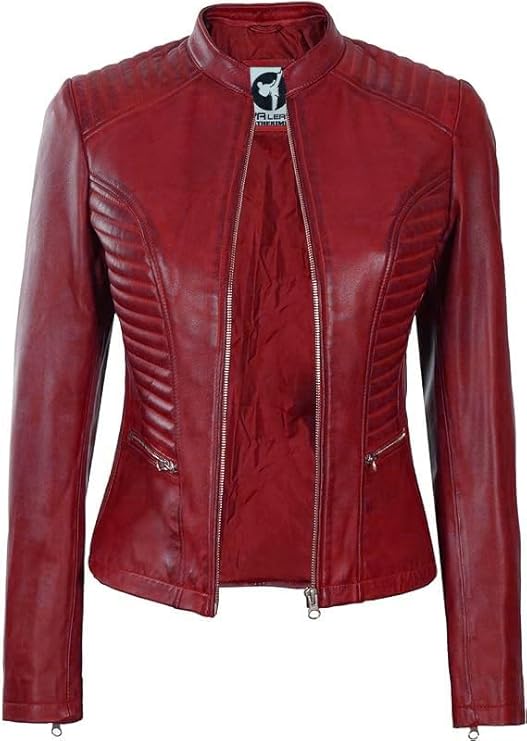 Women Real Lambskin Café Racer Style Causal And Fashion Women's Leather Jacket - Maroon 2