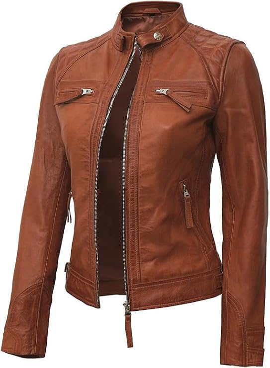 Women Real Lambskin Café Racer Style Causal And Fashion Women's Leather Jacket - Brown