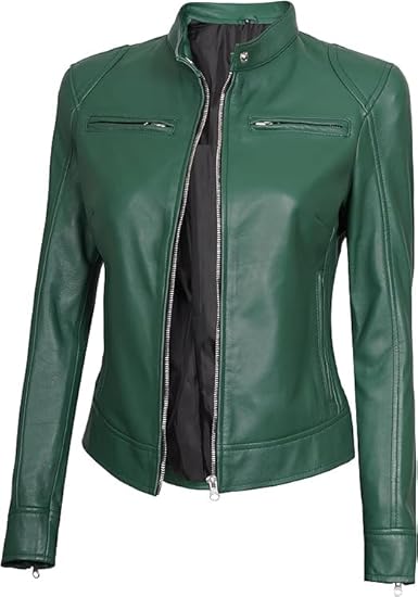 Leather Jackets For Women Café Racer Style Casual And Trending Fashion Real Lambskin Women's Leather Jacket - Green