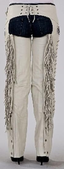 Cowboy Leather Western Leather Fringe Native Handmade Beads Chaps - Beige Color