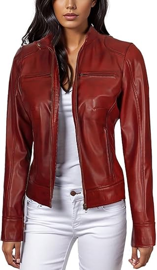 Leather Jackets For Women Café Racer Style Casual And Trending Fashion Real Lambskin Women's Leather Jacket - Maroon