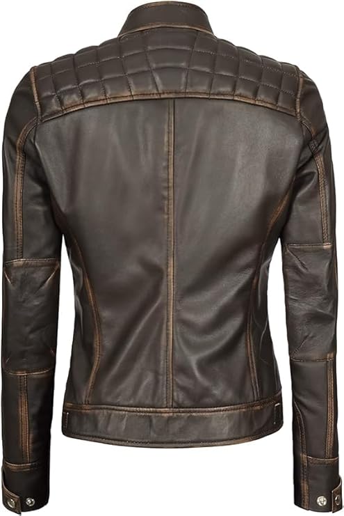 Women Real Lambskin Café Racer Style Causal And Fashion Women's Leather Jacket - Brown Ruboff