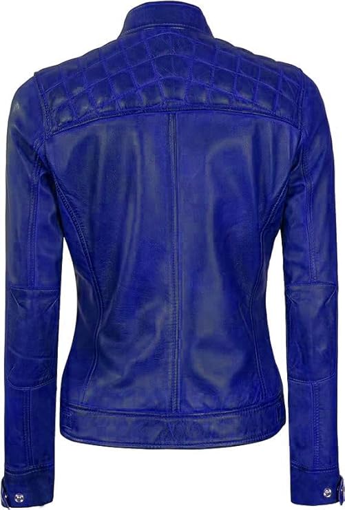 Women Real Lambskin Café Racer Style Causal And Fashion Women's Leather Jacket - Blue