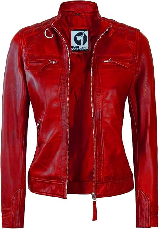 Women Real Lambskin Café Racer Style Causal And Fashion Women's Leather Jacket - Red