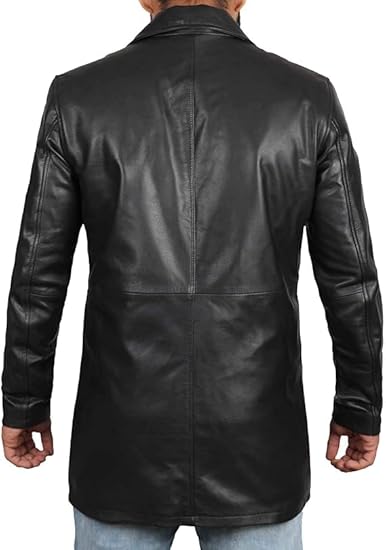 Coats for Men Vintage Style Long Leather Jacket  - Black