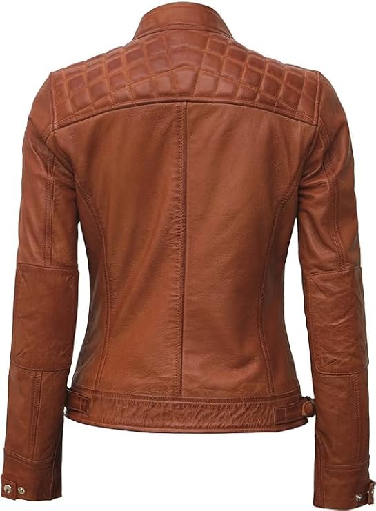 Women Real Lambskin Café Racer Style Causal And Fashion Women's Leather Jacket - Brown