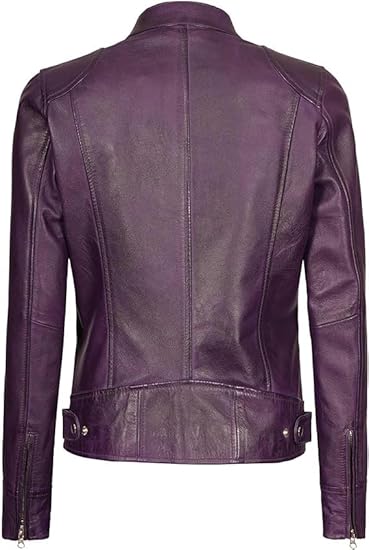 Leather Jackets For Women Café Racer Style Casual And Trending Fashion Real Lambskin Women's Leather Jacket - Purple