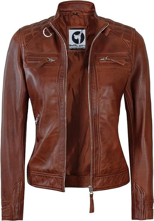 Women Real Lambskin Café Racer Style Causal And Fashion Women's Leather Jacket - Brown Vex