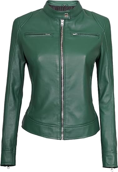 Leather Jackets For Women Café Racer Style Casual And Trending Fashion Real Lambskin Women's Leather Jacket - Green