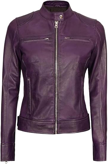 Leather Jackets For Women Café Racer Style Casual And Trending Fashion Real Lambskin Women's Leather Jacket - Purple