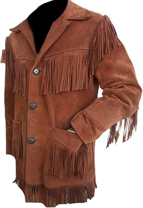 Men's Traditional Cowboy Western Leather Coat | Native American Suede Jacket With Fringed