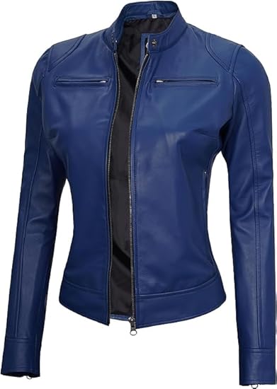 Leather Jackets For Women Café Racer Style Casual And Trending Fashion Real Lambskin Women's Leather Jacket - Blue