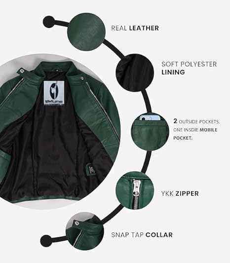 Leather Jackets For Women Café Racer Style Casual And Trending Fashion Real Lambskin Women's Leather Jacket - Green