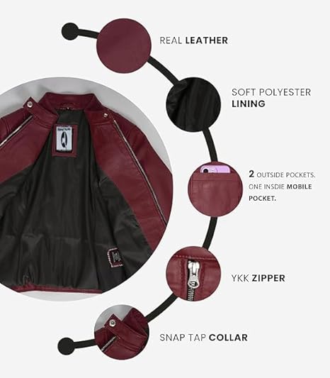 Leather Jackets For Women Café Racer Style Casual And Trending Fashion Real Lambskin Women's Leather Jacket - Maroon