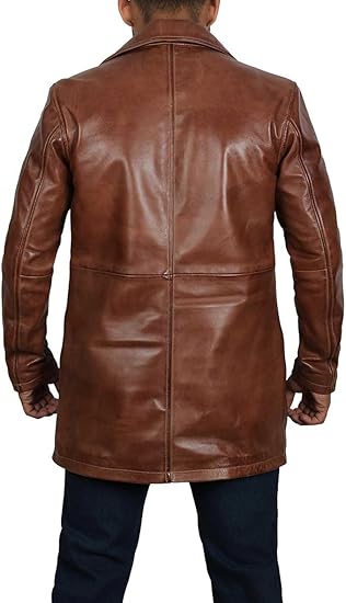 Coats for Men Vintage Style Long Leather Jacket - Brown